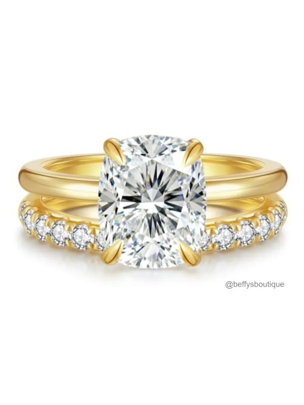 4CT Cushion Cut Moissanite 14K Gold Plated Wedding Ring Set GRA